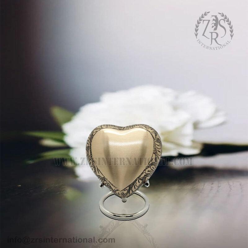Heart Shaped Urn with Stand - Gold Urn for Ashes - Adult Small