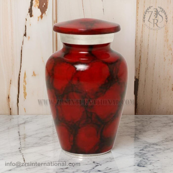 Cremation Urn, Keepsake Urns, Red and Silver Finish