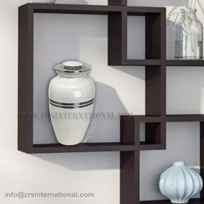 -White and Silver Cremation Urn for Ashes