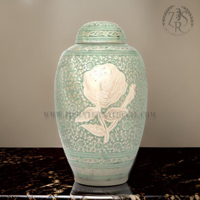 Green-Silver Rose-Brass Cremation Urn for Adult Human Ashes
